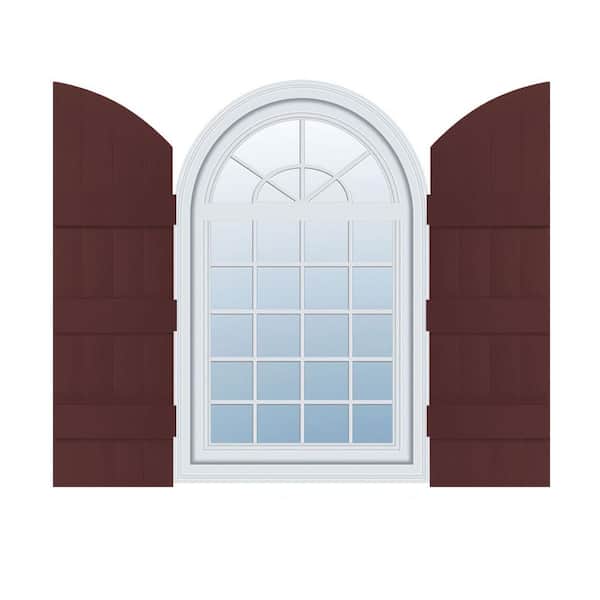 Ekena Millwork 14 in. x 77 in. Lifetime Vinyl Standard Four Board Joined w/ Archtop Board and Batten Shutters Pair Bordeaux