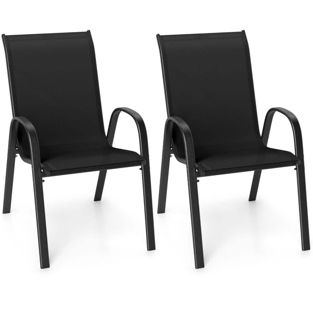 Set of 2 Stackable Steel Patio Dining Chairs with Armrests, Breathable Fabric and 330 lb. Capacity, Black price history on PriceWatchPro