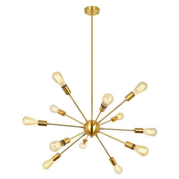 12-Light Gold Sputnik Style Chandelier Modern Ceiling Light Fixtures