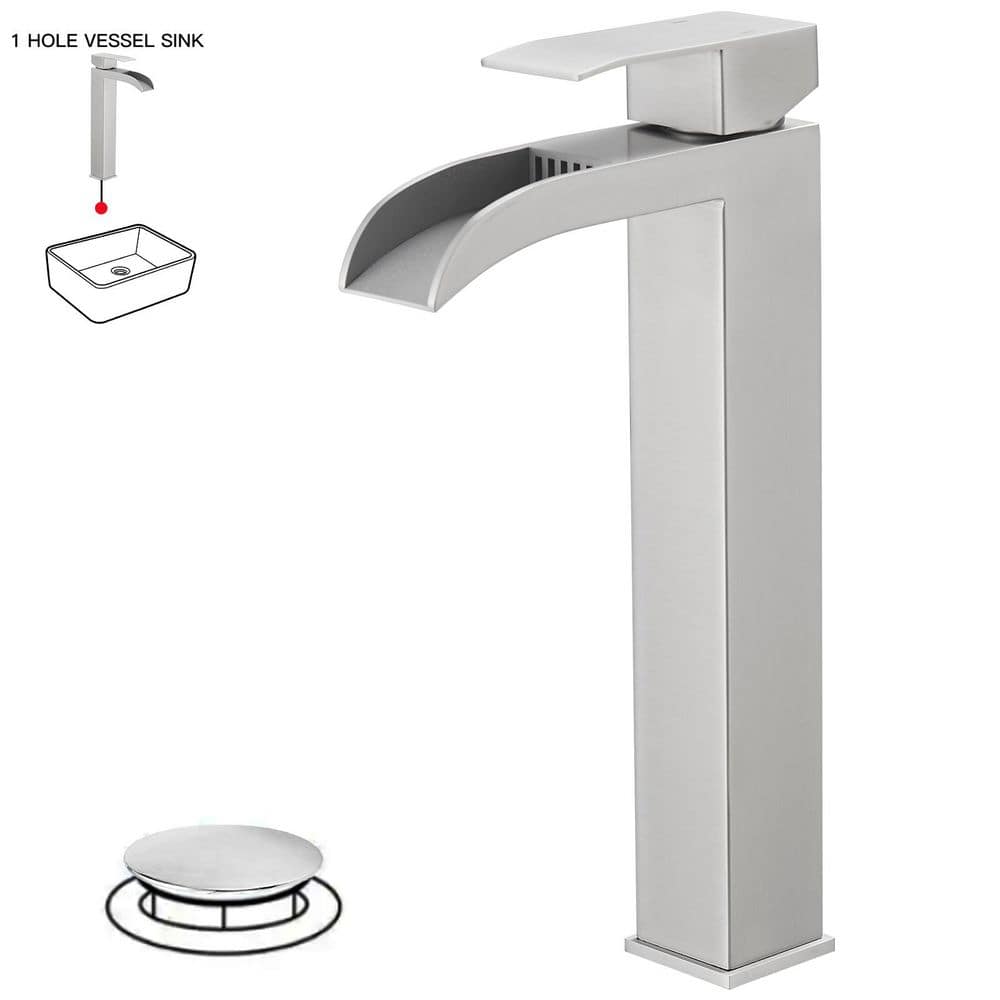 Waterfall Single Hole Single Handle Bathroom Vessel Sink Faucet with Drain Assembly in Brushed Nickel price history on PriceWatchPro