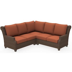 Hampton Aluminum Wicker Right and Left Arm Outdoor Chase Sectional with Acrylic Red Cushions - Box 2