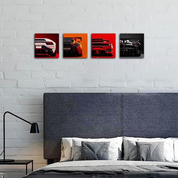 4-Piece Modern Car Canvas Wall Art Framed, 7.8 in. x7. 8 in. Classic Supercar Painting Picture