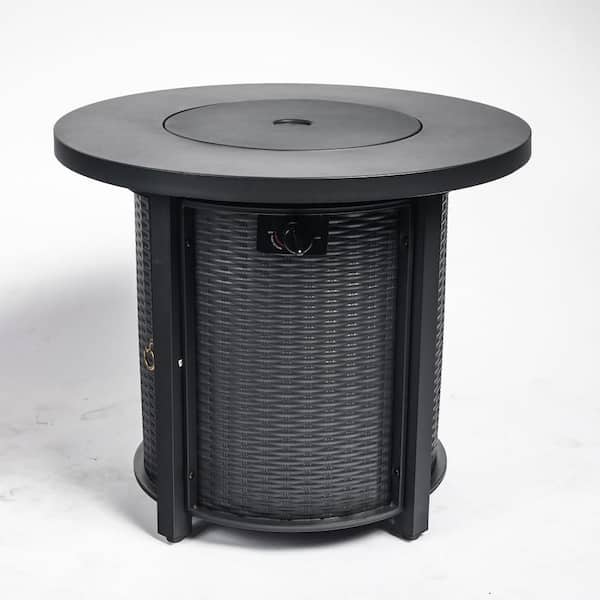 30 in. 50000 BTU Propane Fire Pit Table Round Patio/Deck/Courtyard Heater with Rattan Pattern Hidden Tank Storage, Black