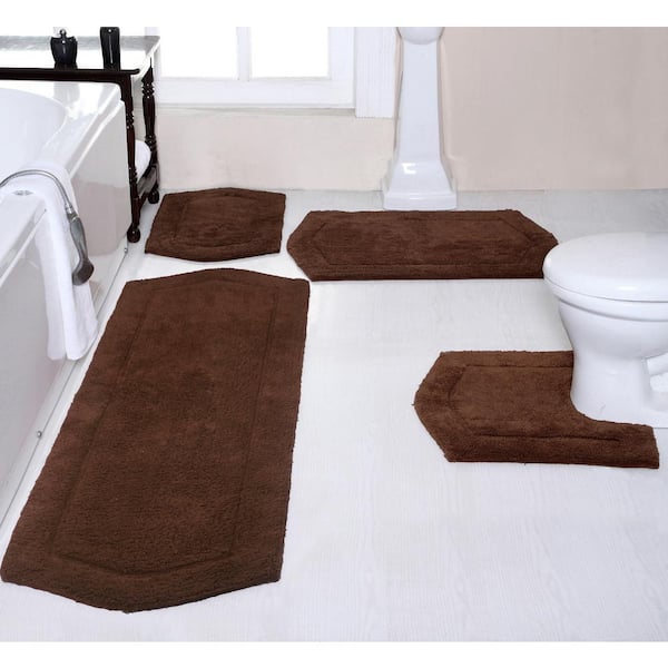 HOME WEAVERS INC Waterford Collection 100% Cotton Tufted Bath Rug, 4 Piece Set, Chocolate