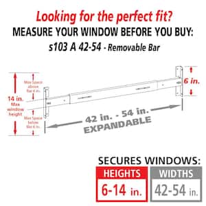 Removable 42 in. to 54 in. Adjustable Width 1-Bar Window Guard, White