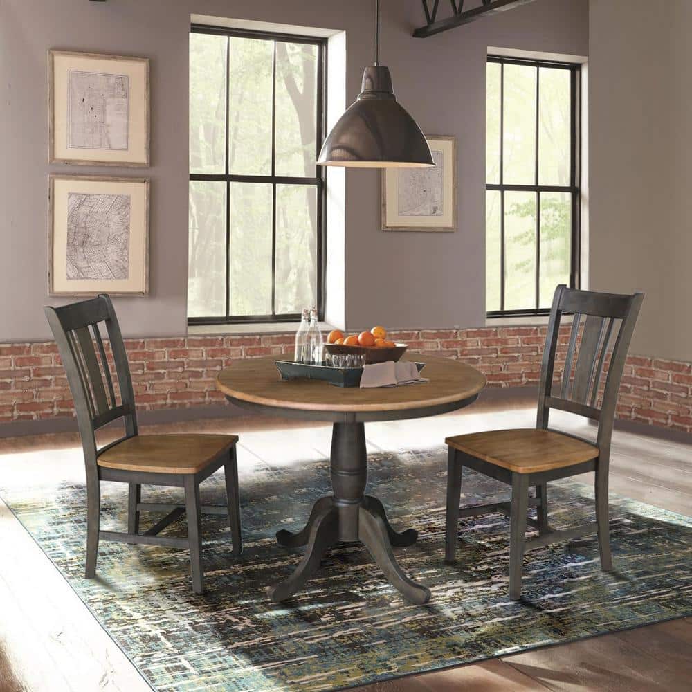 36" Hickory and Washed Coal Solid Wood Dining Set with 2 Chairs