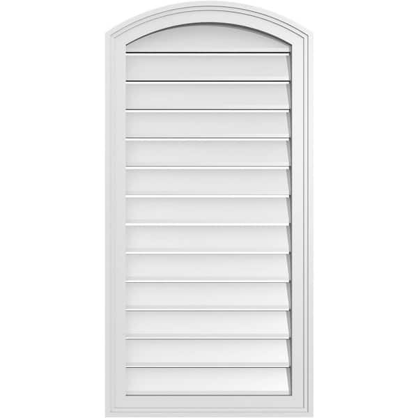 Ekena Millwork 20 in. x 38 in. Arch Top Surface Mount PVC Gable Vent: Decorative with Brickmould Frame