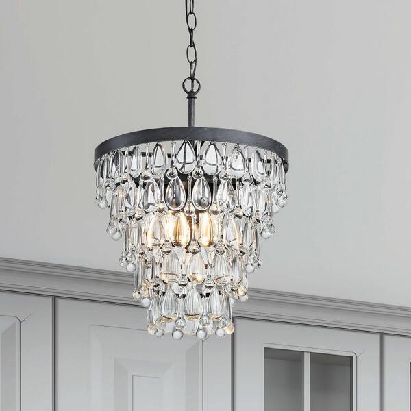 Jojospring Adela 4-Light Antique Black Crystal Teardrop Round