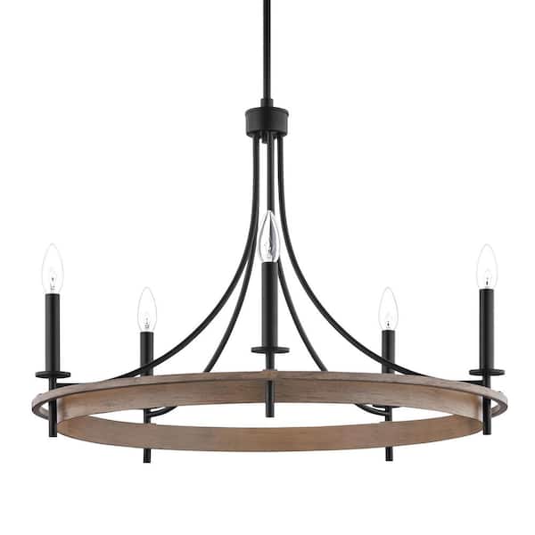 Home Decorators Collection Woodbrier 5-Light Black and Medium Tone Wood Finish Chandelier