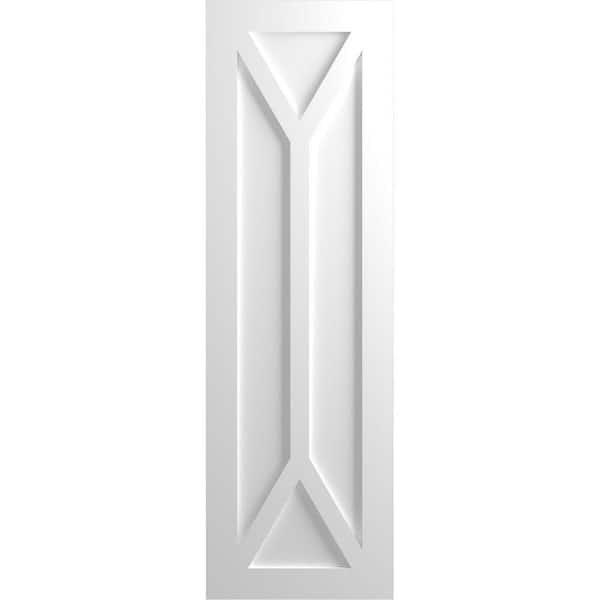 Ekena Millwork 12 in. x 46 in. Flat Panel True Fit PVC San Carlos Mission Style Fixed Mount Shutters Pair in White