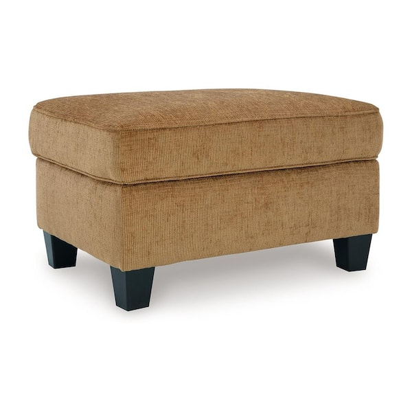 Benjara Erin Light Brown and Black Polyester Rectangle Accent Ottoman