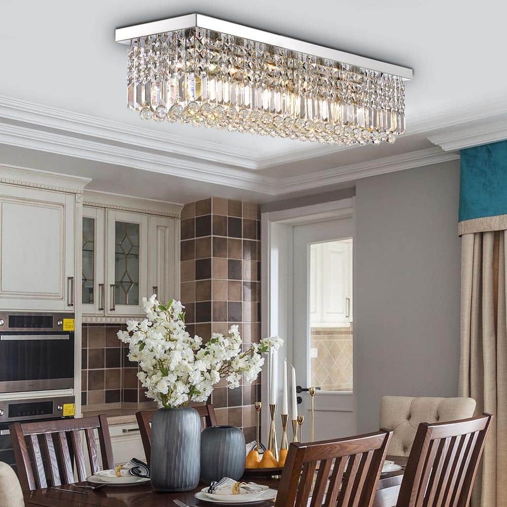 40'' Chrome Crystal Geometric Flush Mount Chandelier
