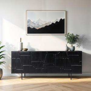 Black Wood 70 in. Geo Modern 4-Door Sideboard