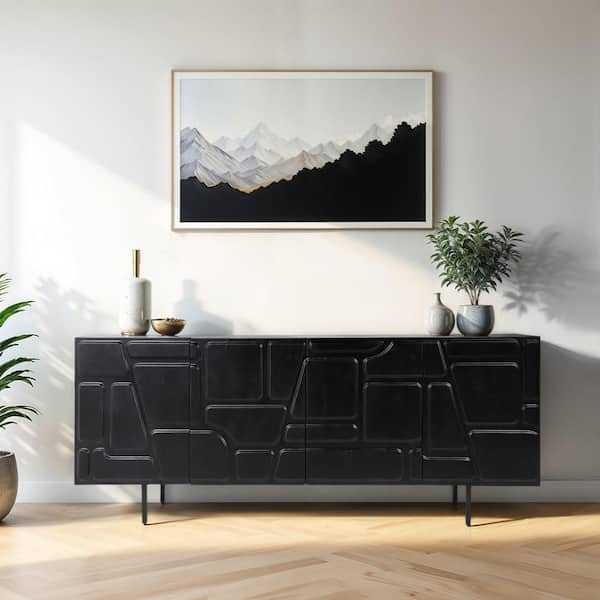 Black Wood 70 in. Geo Modern 4-Door Sideboard