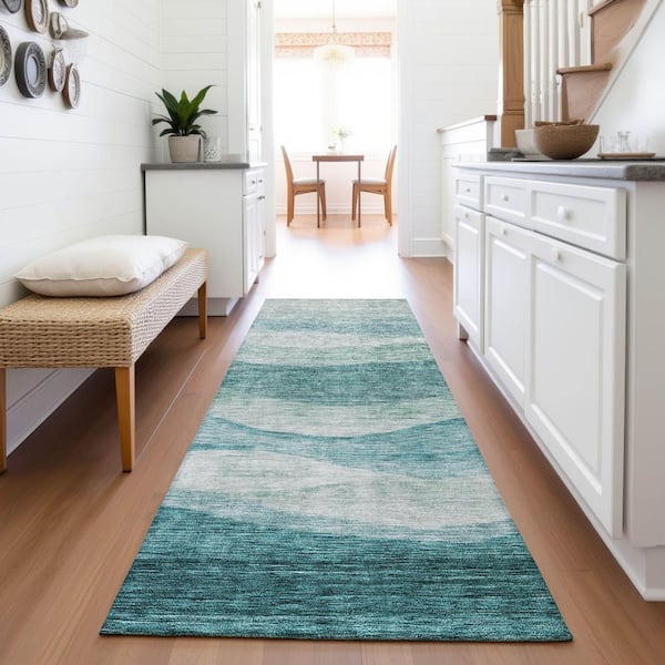 Mayfield Premium Machine Washable Abstract AMF1141 Seafoam 2 ft. 3 in. x 7 ft. 6 in. Runner Rug