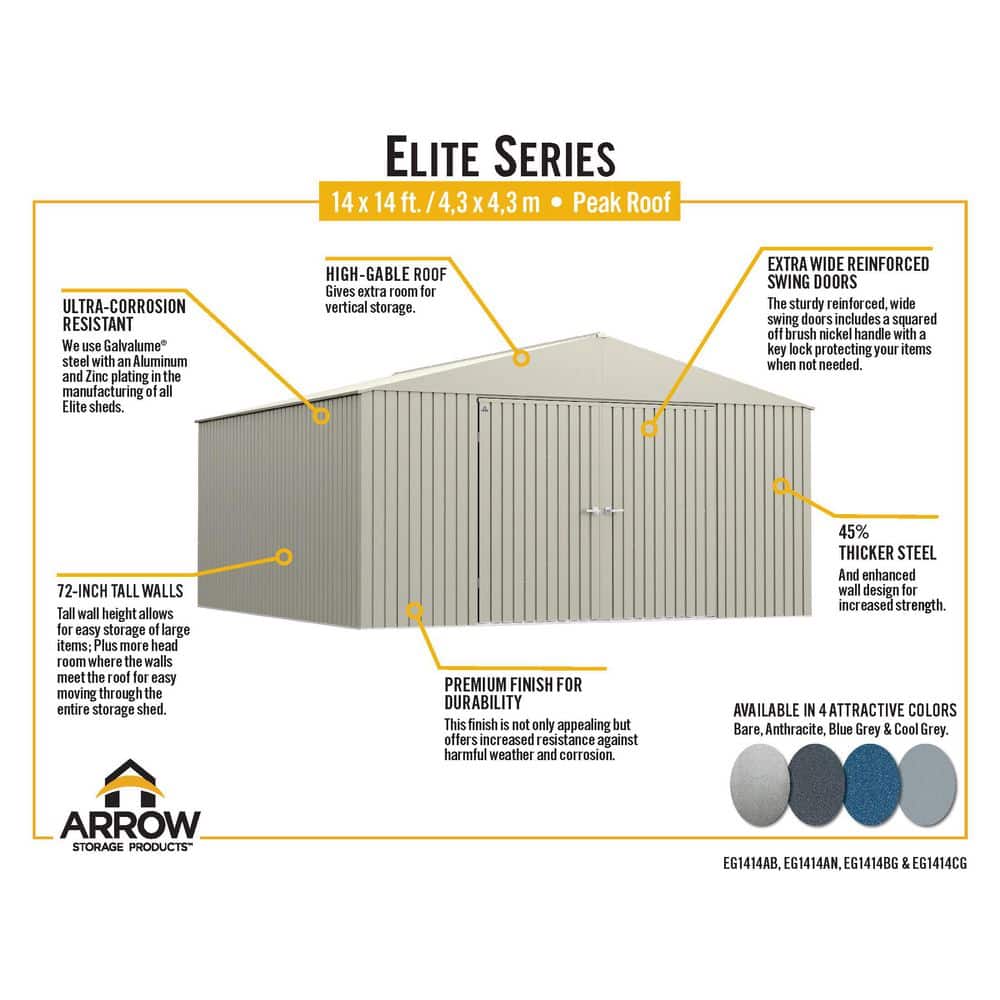 Elite 14 ft. x 14 ft. Cool Grey Steel Storage Shed