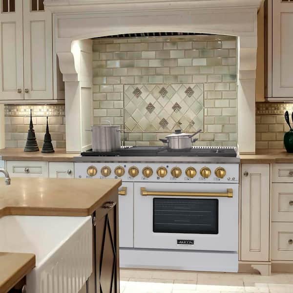 Akicon 48in. 8 Burners Freestanding Gas Range in White and Gold