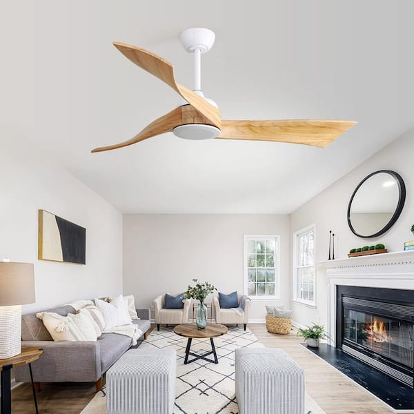 52 in. Indoor White 3 Solid Wood Blades Reversible DC Motor Ceiling Fan with 6 Speeds and Remote Control