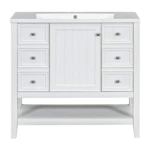 36 in. W x 18 in. D x 34 in. H Single Sink Freestanding Bath Vanity in White with White Ceramic Top