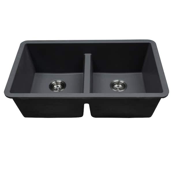 33 in. Undermount 50/50 Double Bowl Matte Gray Quartz Kitchen Sink