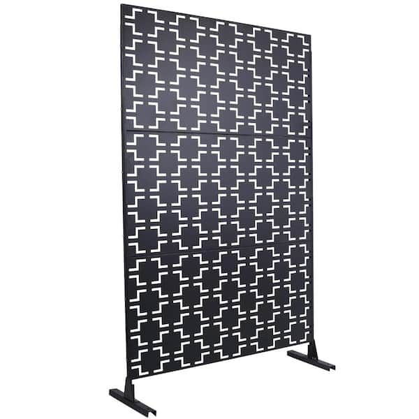 48" H x 76" W Black Metal Privacy Screen with Stable Base, Privacy Fence Panels for Outdoor Freestanding