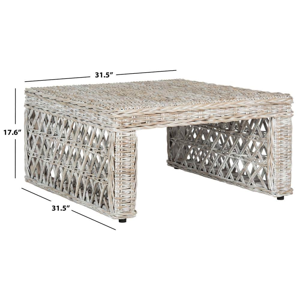 White Wash Wicker and Mahogany Square Coffee Table