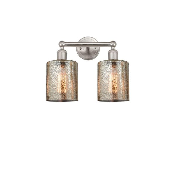 Cobbleskill 14 in. 2-Light Brushed Satin Nickel Vanity Light with Glass Shade