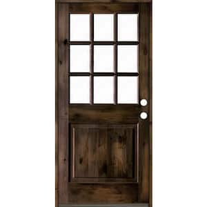 36 in. x 80 in. Knotty Alder 1 Panel Left-Hand/Inswing 1/2 Lite Clear Glass Black Stain Wood Prehung Front Door