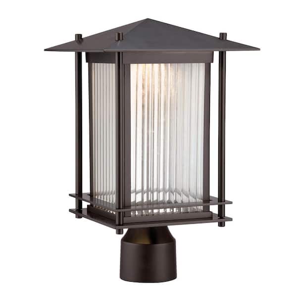 Hadley 1-Light Burnished Bronze Cast Aluminum Line Voltage Hardwired Outdoor Wet-Rated Post Light with Integrated LED