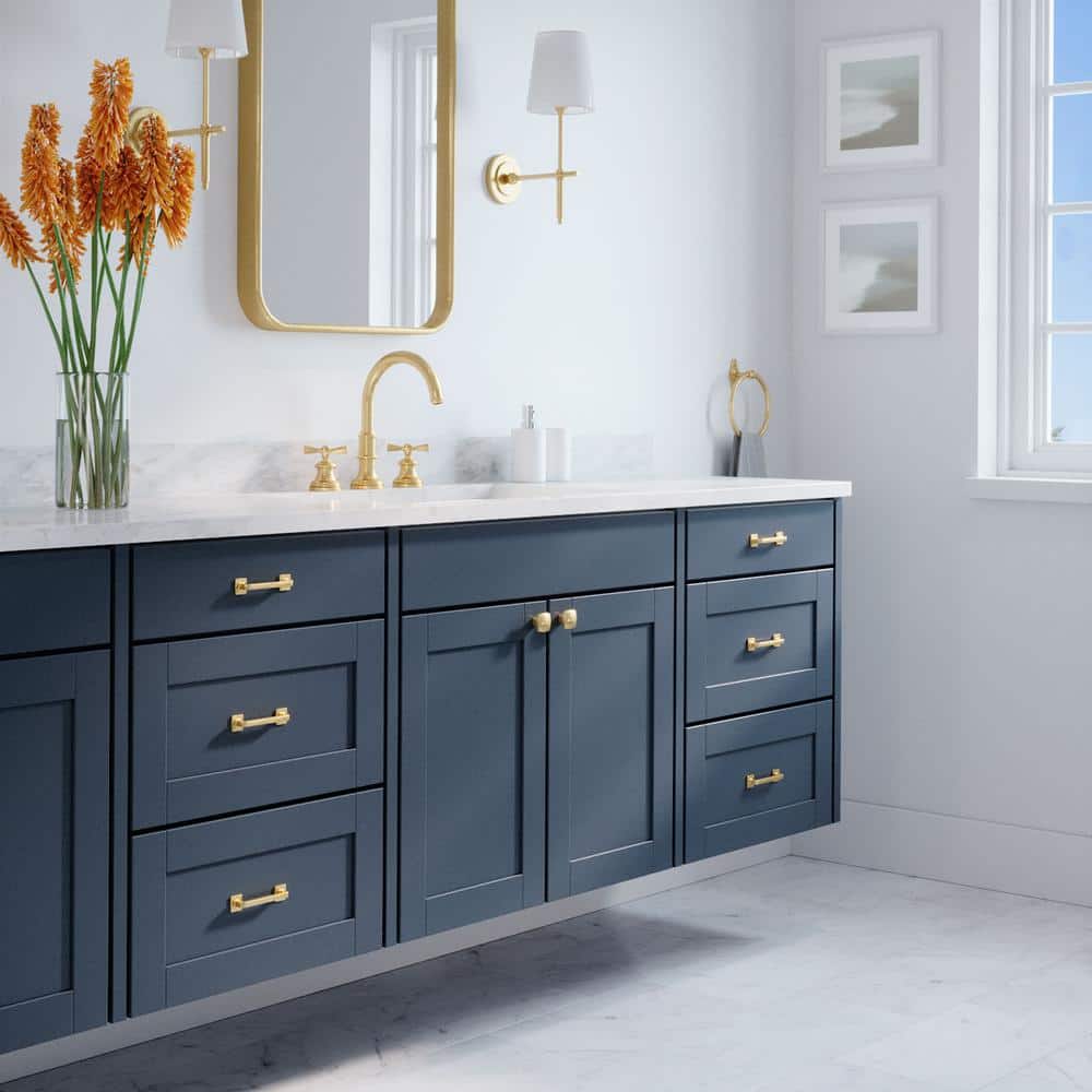 Satin Brass Square Cabinet Knob with Mounting Hardware