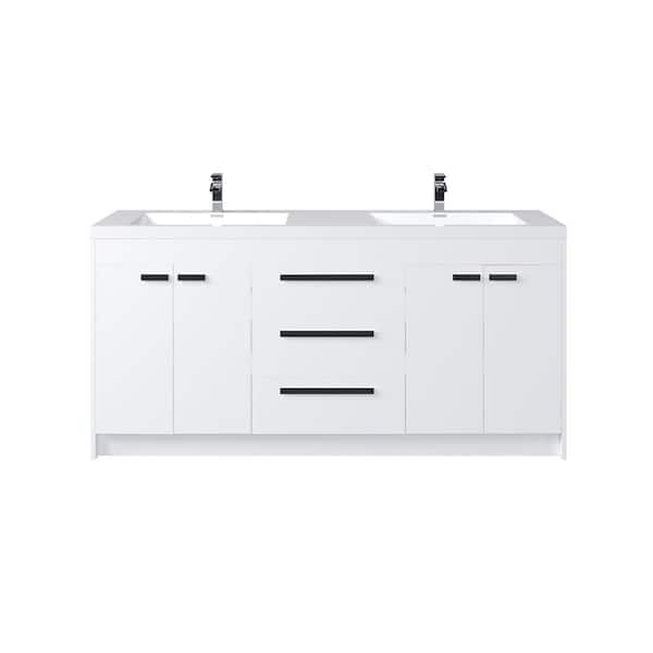 Lugano 72 in. Double Sink White Bath Vanity with White Acrylic Top (Assembled)