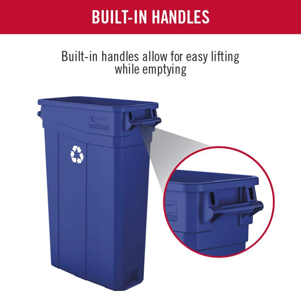 Blue 23 Gallon Slim Polypropylene Recycling Bin