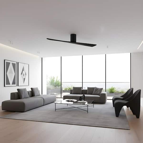 Plank 52 in. Smart Indoor/Outdoor Midnight Black Modern Standard Hugger Ceiling Fan with Remote Included