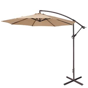 10 ft. Aluminum Cantilever Outdoor Patio Umbrella with Easy Crank Lift in Beige