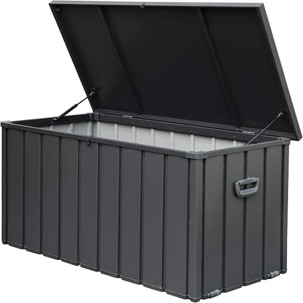 Unbranded 120 Gallon Outdoor Steel Storage Deck Box Waterproof, Dark Gray