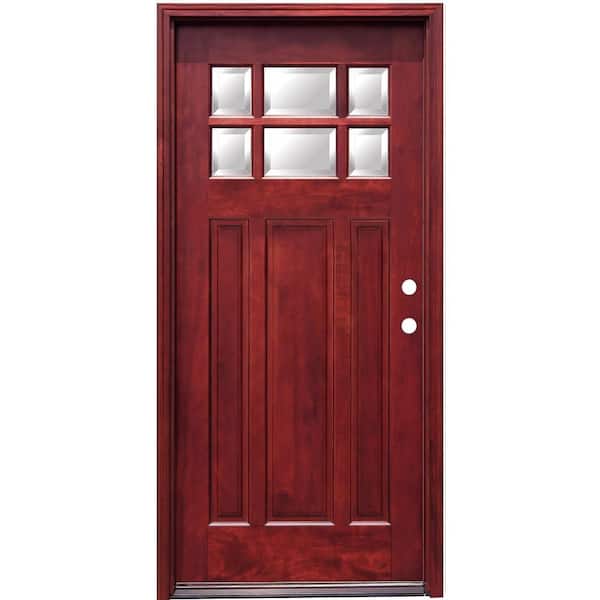 Pacific Entries 36 in. x 80 in. Craftsman 6 Lite Stained Mahogany Wood Prehung Front Door