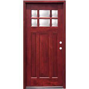 36 in. x 80 in. Craftsman 6 Lite Stained Mahogany Wood Prehung Front Door with 6 in. Wall Series - FSC 100%