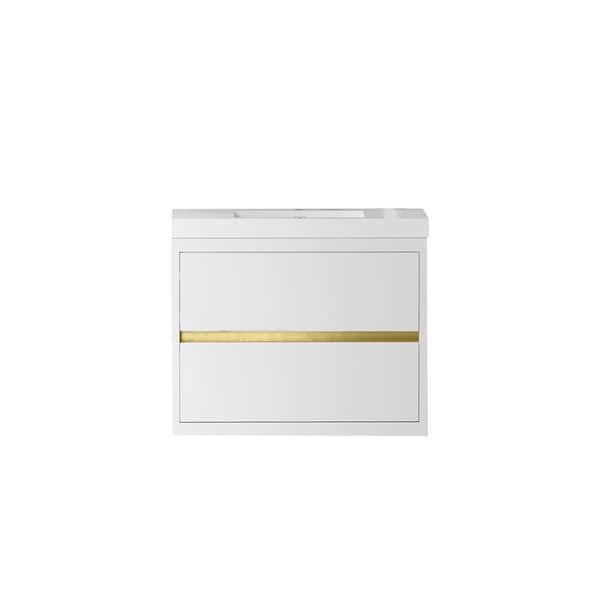 30 in. W x 20 in. D x 22 in. H Single Sink Wall-Mounted Bath Vanity in Glossy White with White Solid Surface Top
