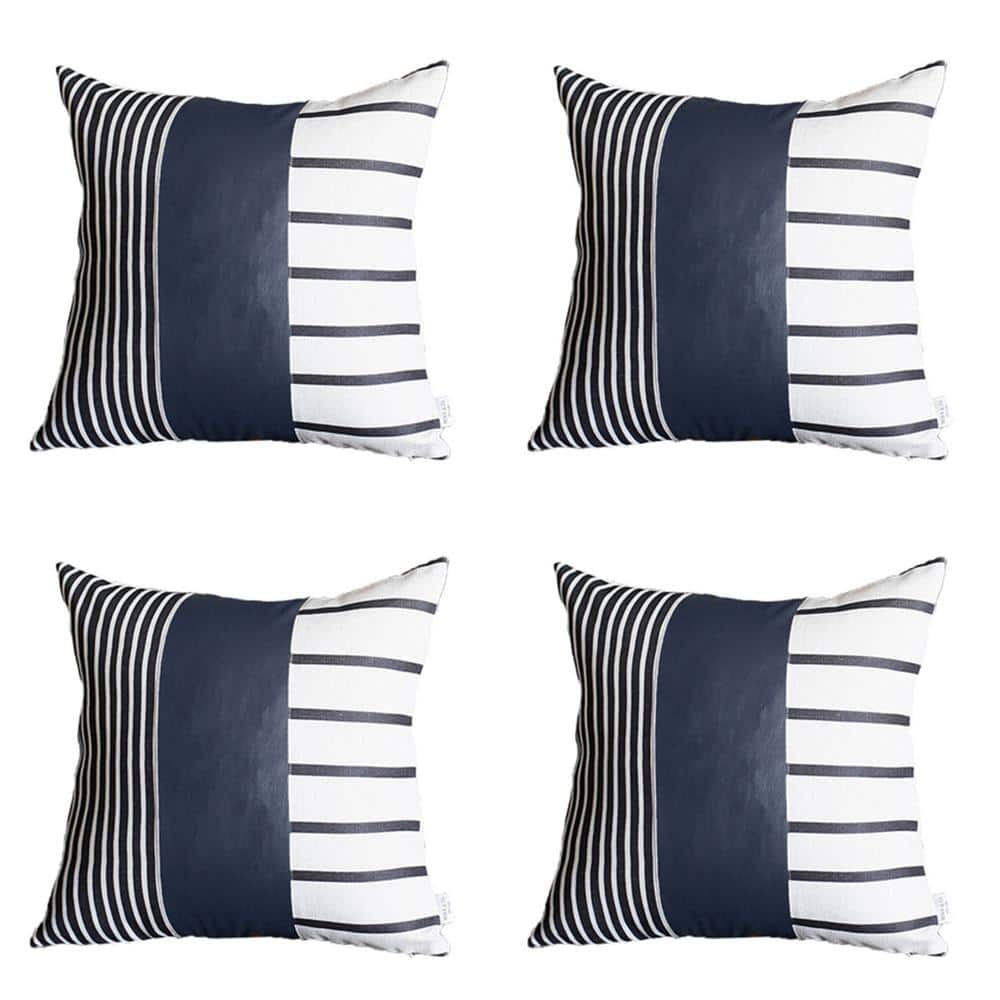 Navy Blue Boho Handcrafted Vegan Faux Leather Square Abstract Geometric 22 in. x 22 in. Throw Pillow Cover (Set of 4) -  MIKE & Co. NEW YORK, S493946887092