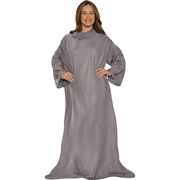 71 in. x 54 in. Charcoal Hands Free Wearable Fleece Throw Blanket