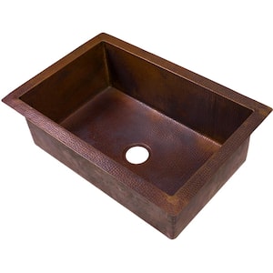 Guadalajara Undermount Handmade Copper 33 in. Single Bowl Kitchen Sink in Antique
