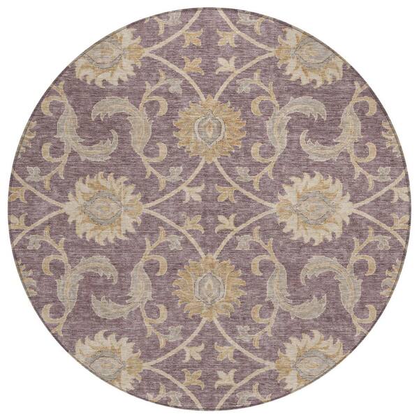 Chantille Machine Washable Indoor/Outdoor Abstract ACN3130 Plum 8 ft. x 8 ft. Round Rug
