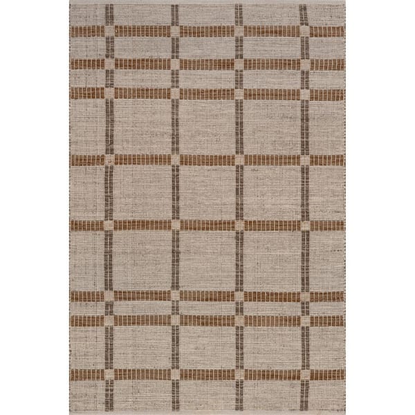 Annie Plaid Wool and Cotton Beige 10 ft. x 14 ft. Indoor/Outdoor Patio Area Rug