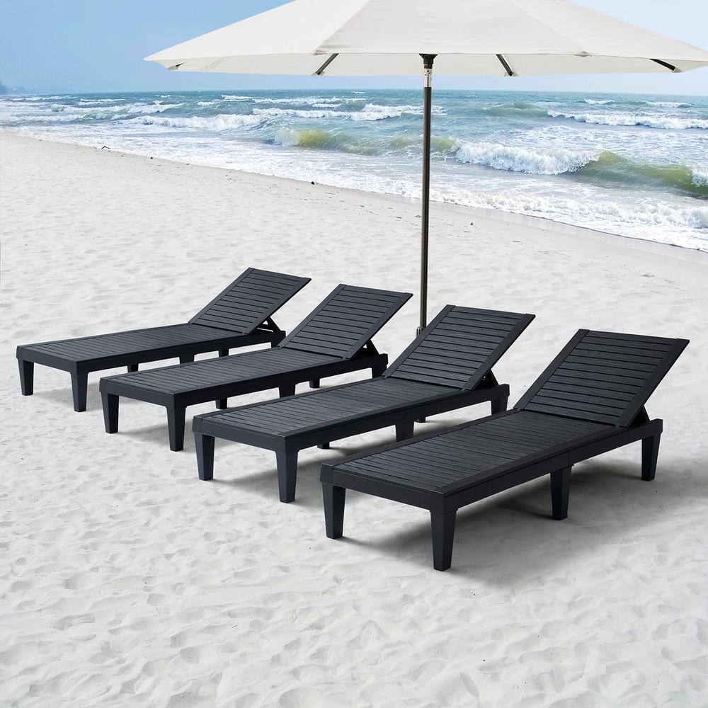 Black Adjustable Polypropylene Outdoor Chaise Lounge Set of 4