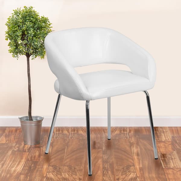 White Fusion Series Leather Soft Upholstered Side Reception Chair, Retro Padded Lounge Chair for Living Room or Office
