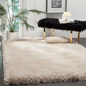 Luxe Shag Bone 6 ft. x 6 ft. Square Solid Area Rug