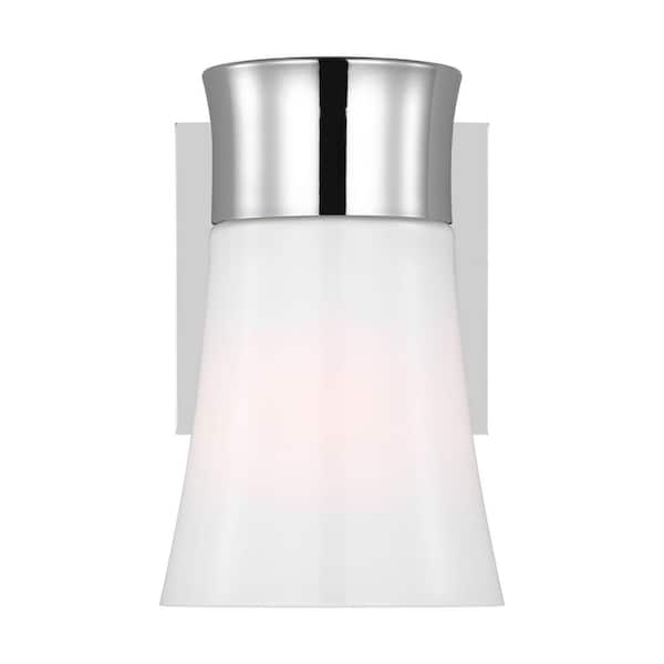 SCOTT LIVING Roy 5 in. 1-Light Chrome Small Vanity Light with Milk Glass Shade