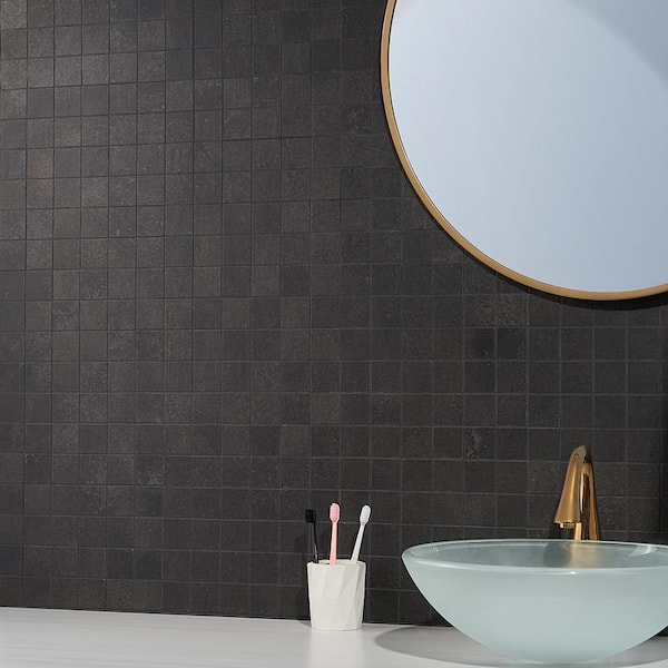 Hudson Black 11.72 in. x 11.72 in. Matte Porcelain Mosaic Tile (0.96 Sq. Ft./Each)