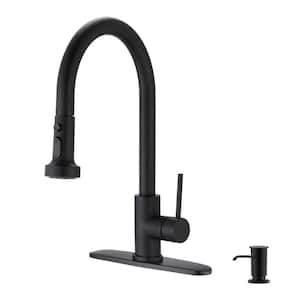 Single Handle Pull Down Sprayer Kitchen Faucet with Soap Dispenser, Advanced Spray Modern Sink Faucets in Matte Black