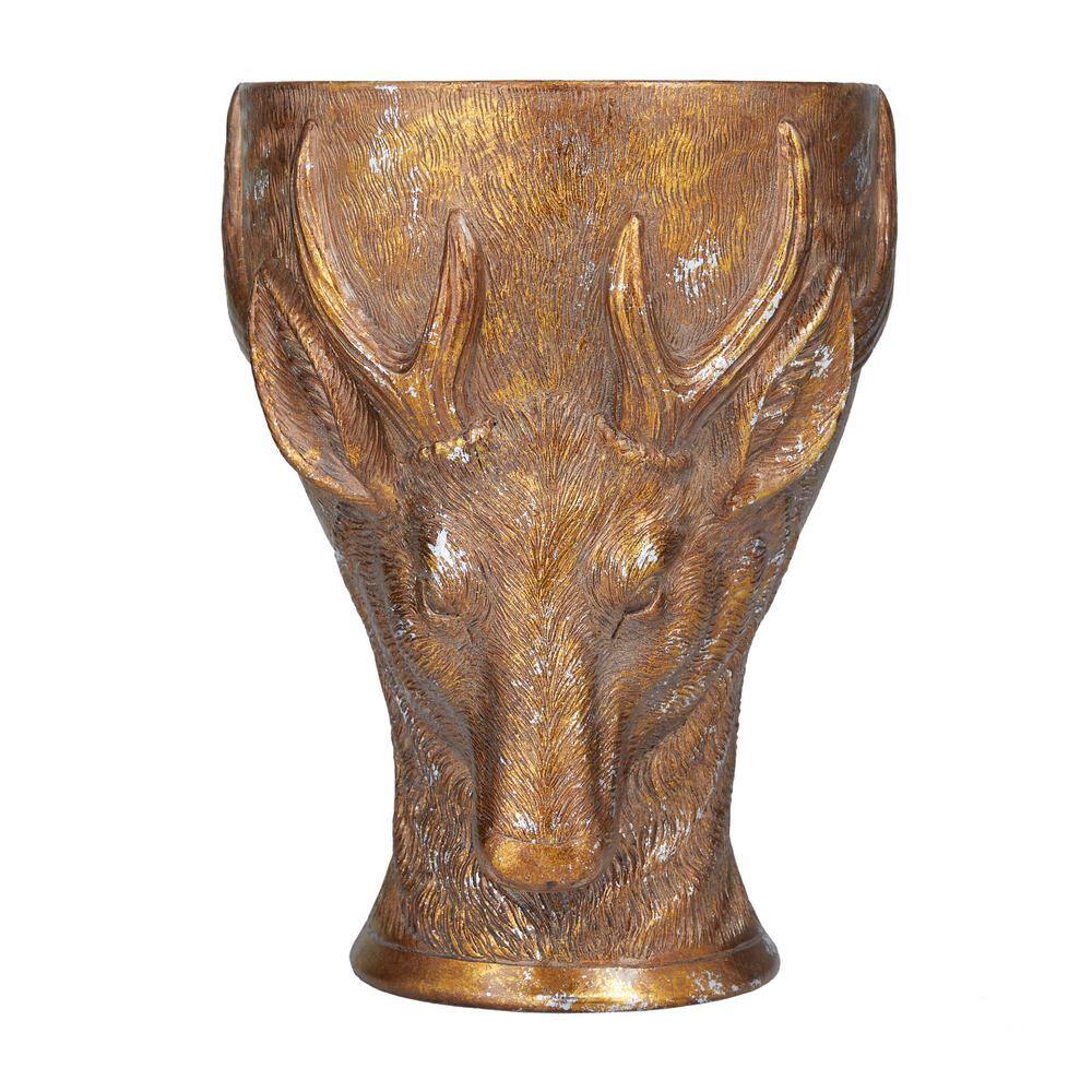 14 in. Bronze Polystone Deer-Inspired Indoor Planter